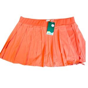 Halara Pleated Tennis Skort Womens XL Coral Orange Buckle Detail Athletic NWT